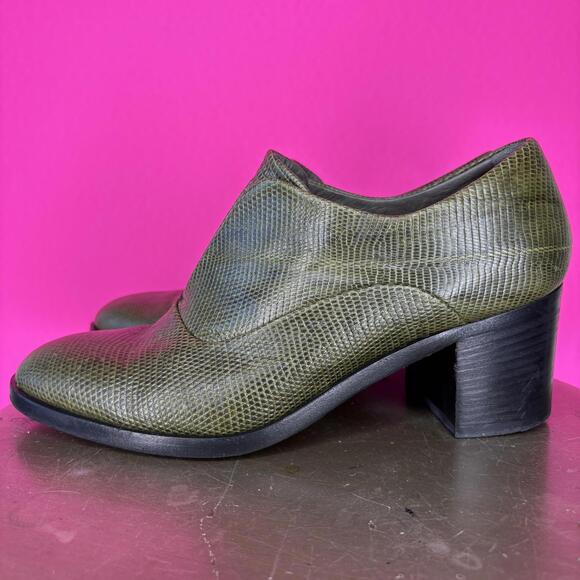 Reed Krakoff Olive Green Leather Slip-On Block Heel Bootie Sz 37 - Picture 4 of 8